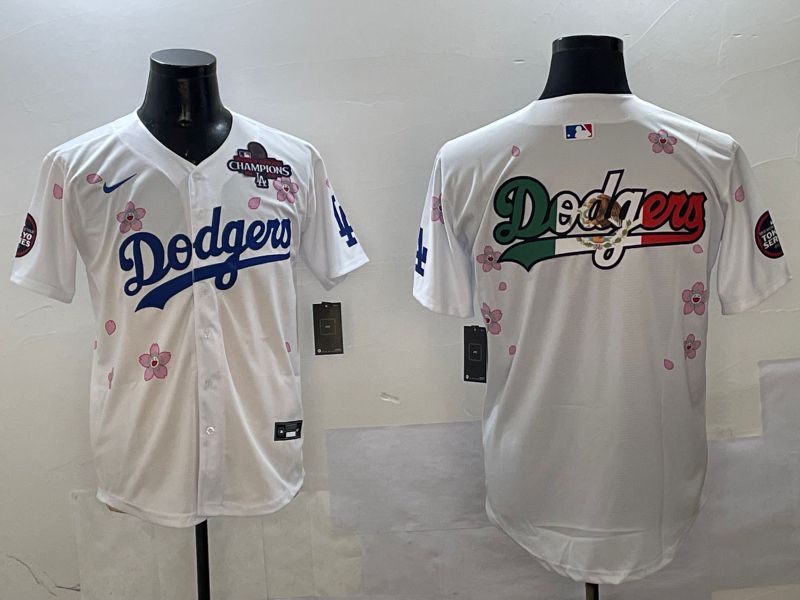 Men Los Angeles Dodgers Blank White Sakura Edition 2025 Nike MLB Jersey style 8->women mlb jersey->Women Jersey